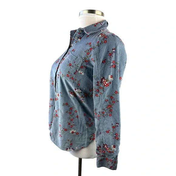 Anthropologie Building 18 Corduroy Floral Button Down Shirt Women's Size 6 Top - Picture 4 of 10